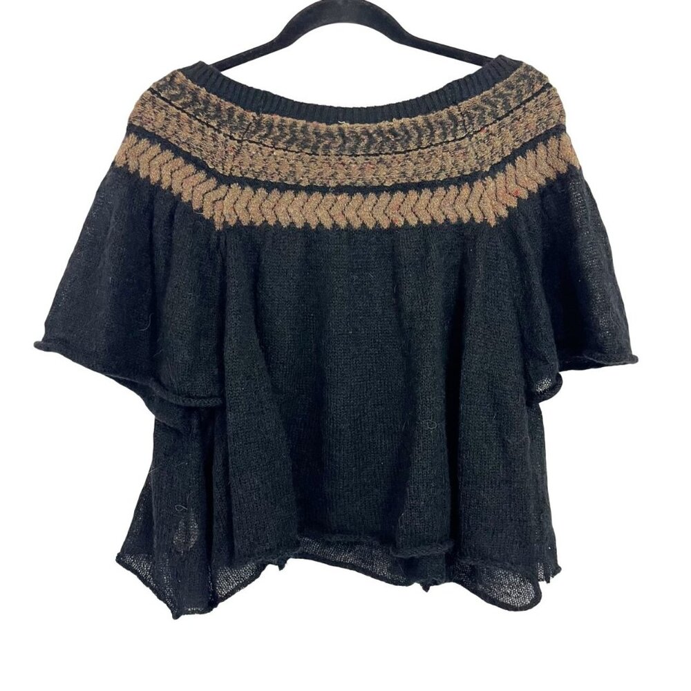 Free People Loch Lomond Off the Shoulder Top Flutter Black Knit Boho Size XS - Picture 2 of 7